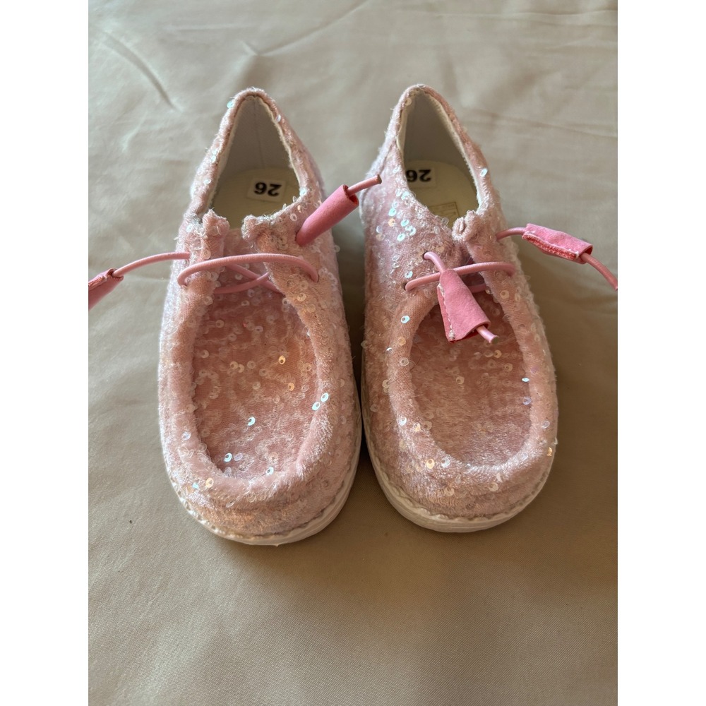 Kids Pink Sequin Moccasin Loafers Sparkly Slip On Shoes EU 26 US 9.5 Toddler